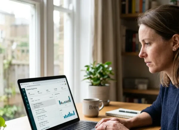 small-business-crm-setup-support-nightmares.jpg Professional reviewing a centralized small business CRM setup dashboard to improve customer support.